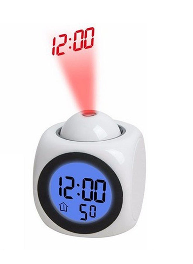 OUTAD - LED Colourful Projection Digital Time And Temperature Display Alarm Voice Clock White - Image 1