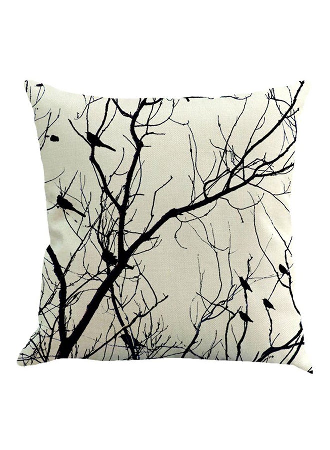 OUTAD Tree Bird Wood Pillow Cover Black/Beige - Image 1