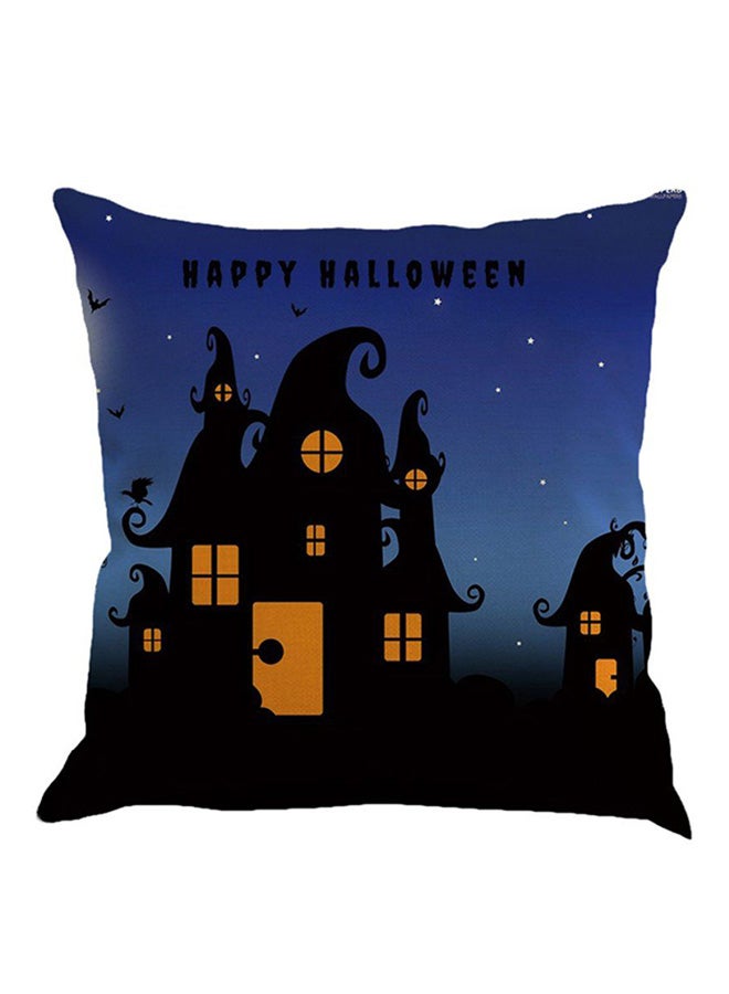 OUTAD Halloween Night Pumpkin Letter Printed Cushion Cover Blue - Image 1