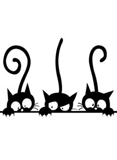 OUTAD Lovely Cute Three Big Eyes Cat Pattern Bedroom Wallpaper Sticker Black  - Image 1