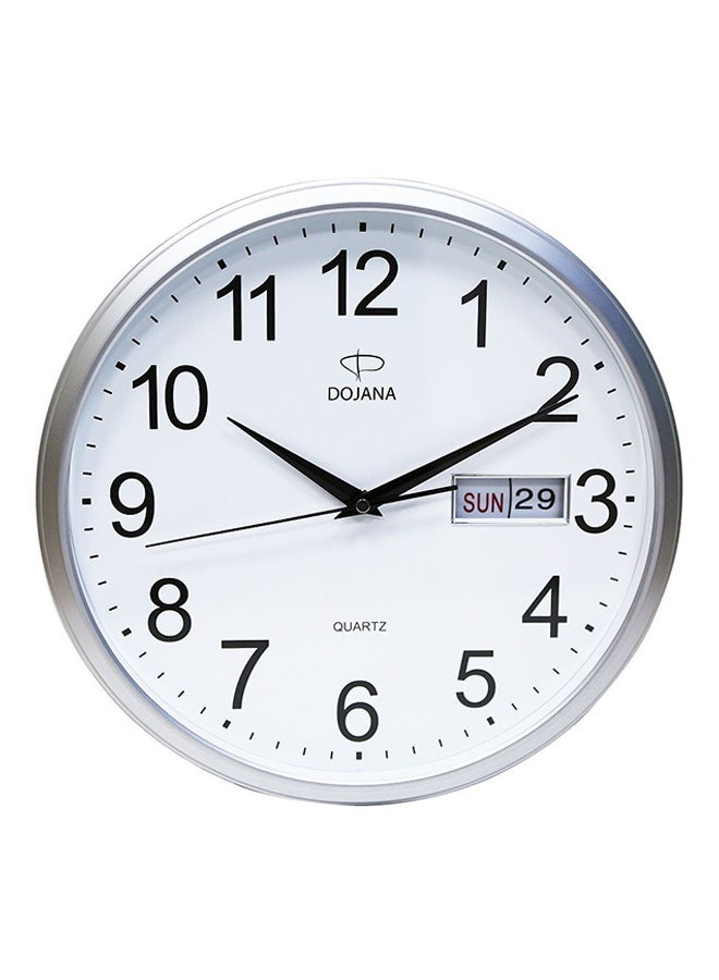 ساعة حائط بعقارب ذات تصميم دائري فضي/أبيض