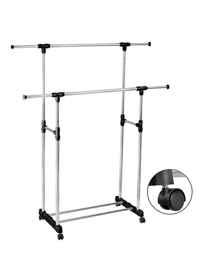 Generic - Portable Double Layers Clothes Rack Floor Hanger Black/Silver - Image 1