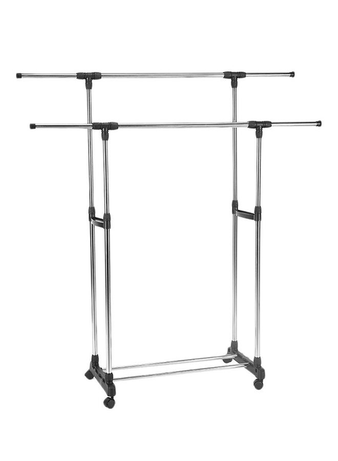 Generic - Portable Double Layers Clothes Rack Floor Hanger Black/Silver - Image 1