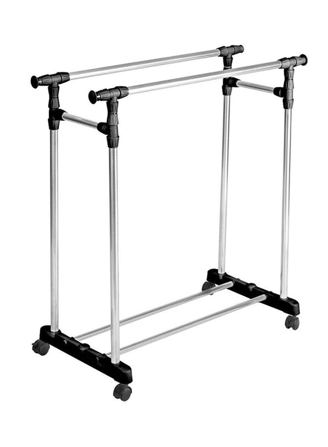 Generic - Portable Double Layers Clothes Rack Floor Hanger Black/Silver - Image 1