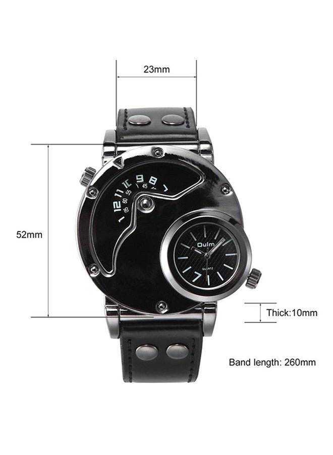 Oulm Men's Dual Time Leather Analog Watch ZS182601  - Image 4