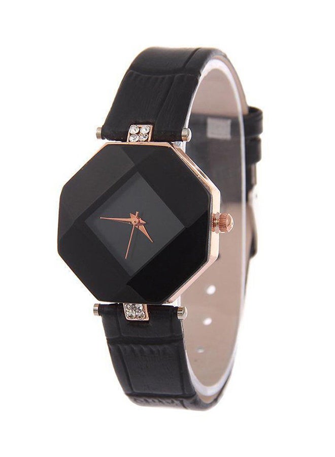 LESHP - Women's Rhinestone Cut Leather Analog Watch ZS570804 - 30 mm - Black - Image 1