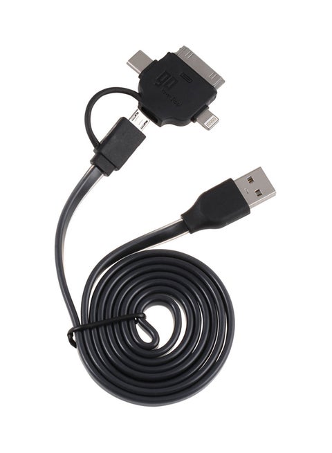 4 in 1 Cable - MicroUSB, Lightning, 30pin And Type-C 2.4A Black