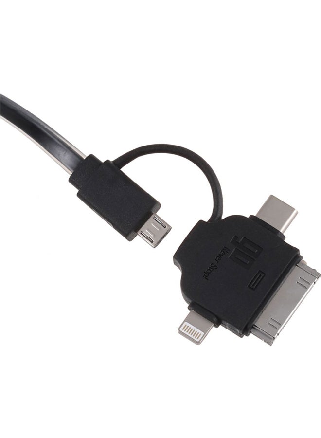 GO - 4 in 1 Cable - MicroUSB, Lightning, 30pin And Type-C 2.4A Black - Image 1