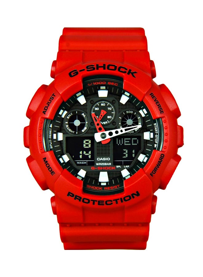 جي شوك ساعة يد رقمية بسوار من الراتنج وتصميم دائري - طراز GA-100B-4A، لون أحمر للرجال - Image 1