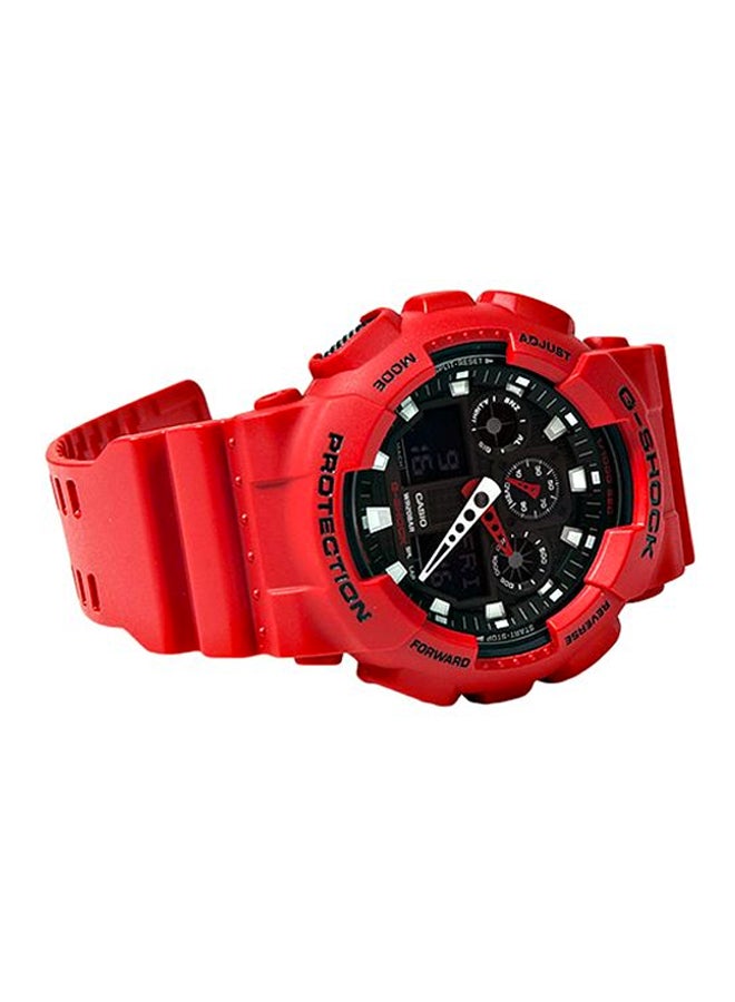 جي شوك ساعة يد رقمية بسوار من الراتنج وتصميم دائري - طراز GA-100B-4A، لون أحمر للرجال - Image 2