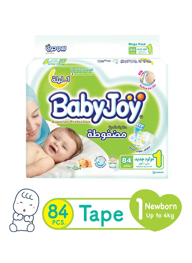 BabyJoy Compressed Diamond Pad Newborn Diapers, Mega Pack, Size 1(Upto 4 Kg), 84 Count