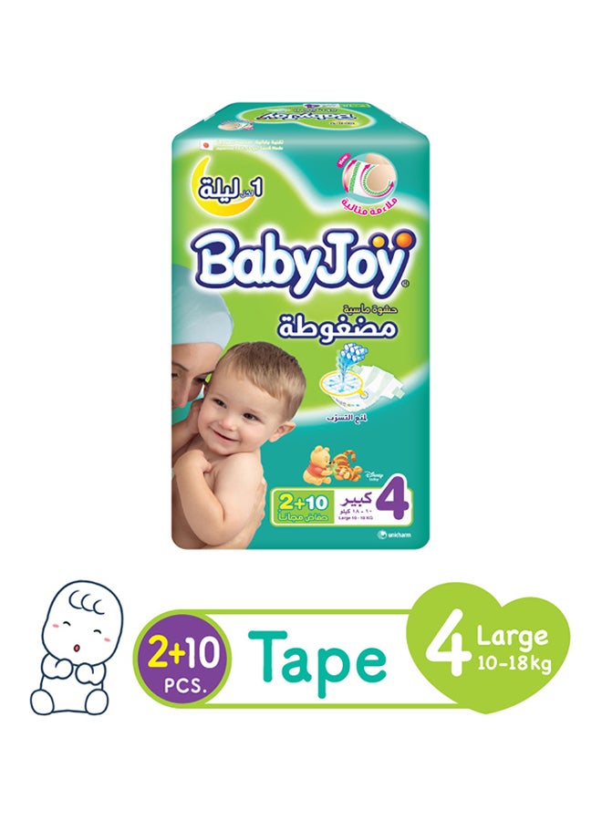 بيبي جوي حفاضات كبيرة بحشوة ماسية مضغوطة، عبوة توفير، (16 كيلو فما فوق)، 12 قطعة