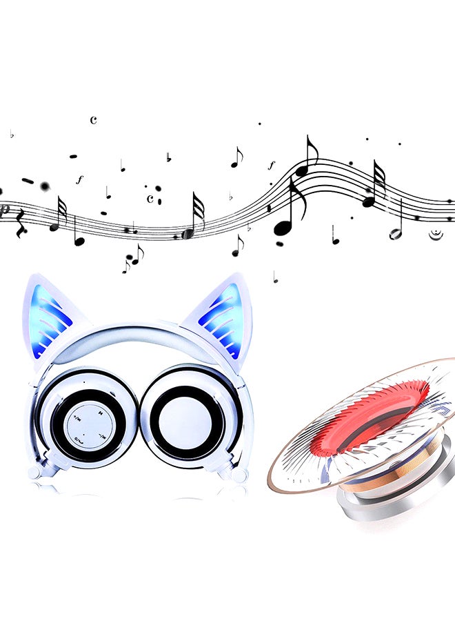 LESHP Foldable Cosplay Cat Bluetooth Over-Ear Headset White  - Image 2