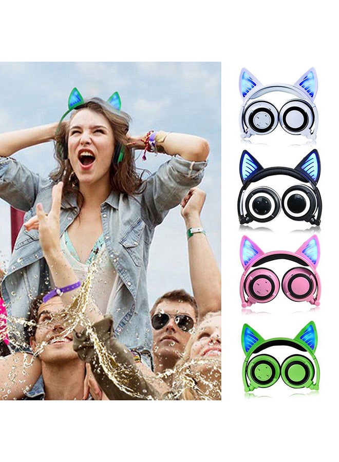 ليشب سماعة رأس بتصميم تنكر القطة تعمل بالبلوتوث وقابلة للطي توضع حول الأذن أخضر - Image 3