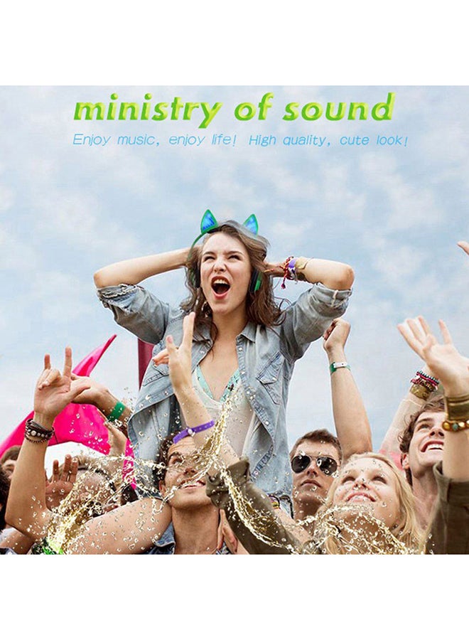 ليشب سماعة رأس بتصميم تنكر القطة تعمل بالبلوتوث وقابلة للطي توضع حول الأذن أخضر - Image 2