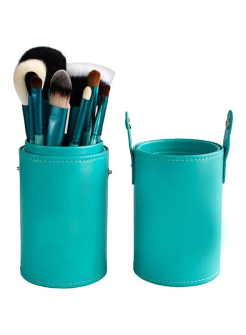 12-Piece Professional Makeup Brush Set With Cup Holder Aqua Green