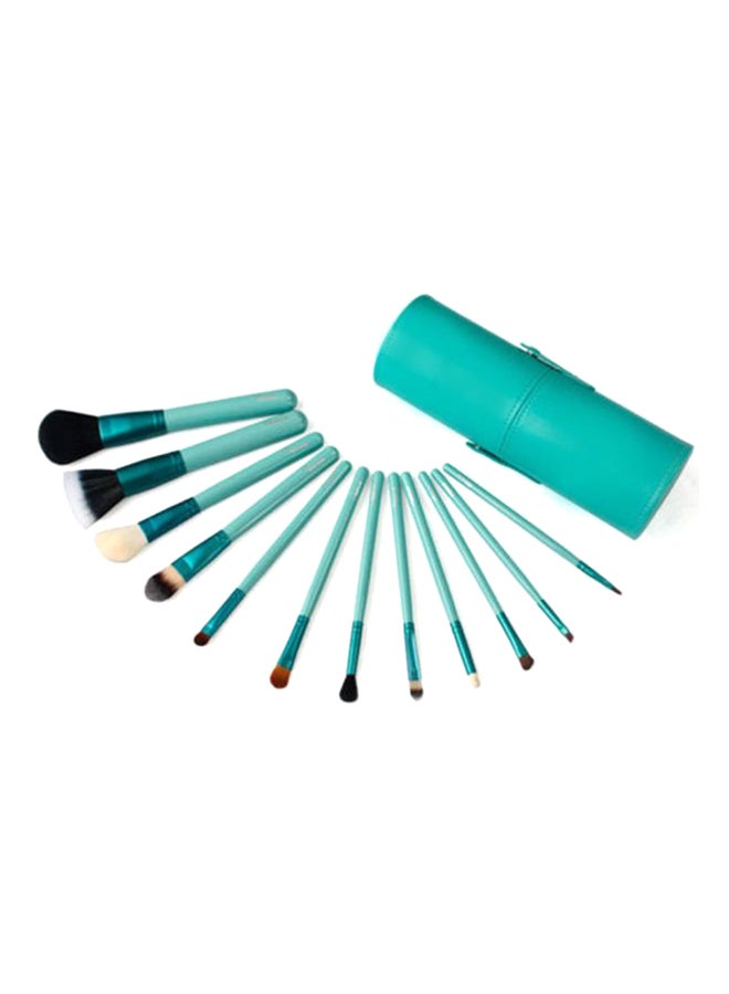 Generic 12-Piece Professional Makeup Brush Set With Cup Holder Aqua Green - Image 3
