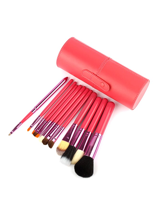 12-Piece Makeup Brush Set With Cylinder Case Red