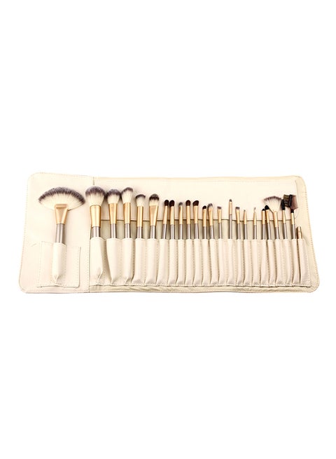 24-Piece Professional Cosmetic Brush Set With Folding Bag Beige