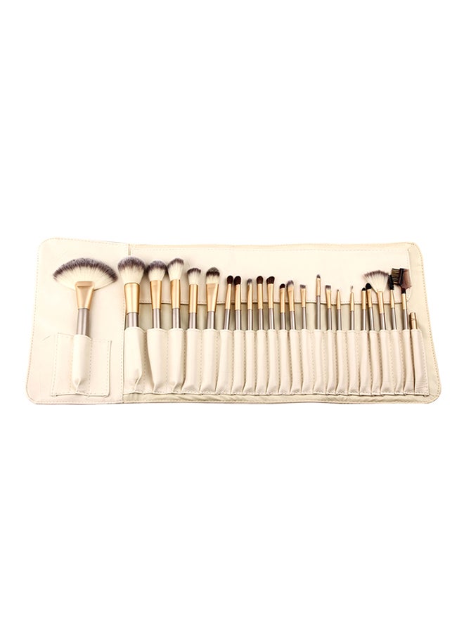 Generic 24-Piece Professional Cosmetic Brush Set With Folding Bag Beige  - Image 1