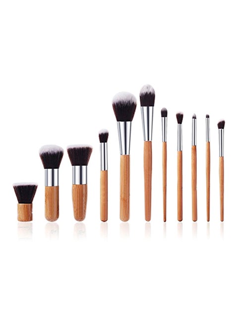 11-Piece Professional Makeup Brush Set Brown/Silver/Black