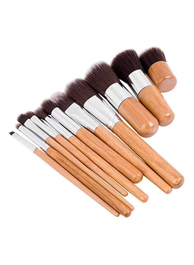 11-Piece Professional Makeup Brush Set Brown/Silver/Black - Image 3