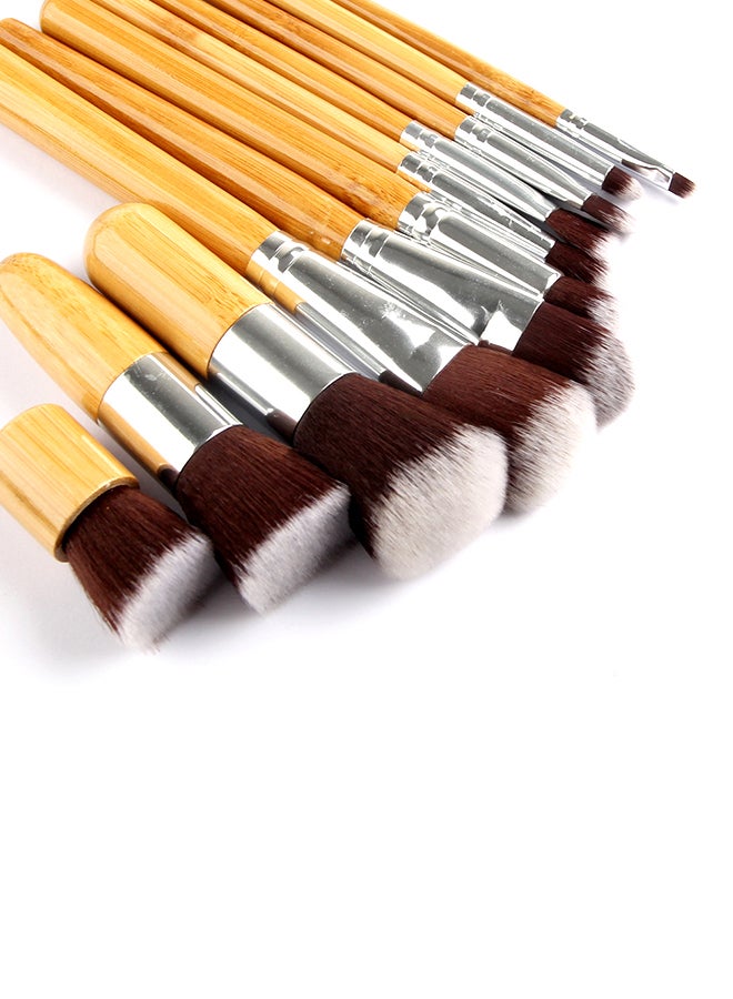 11-Piece Professional Makeup Brush Set Brown/Silver/Black - Image 4
