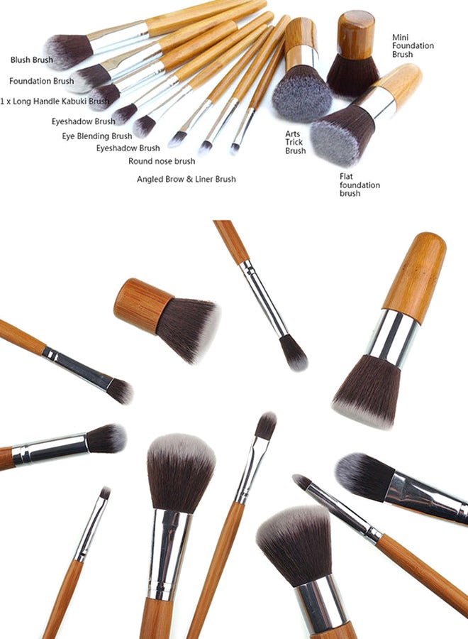 11-Piece Professional Makeup Brush Set Brown/Silver/Black - Image 5