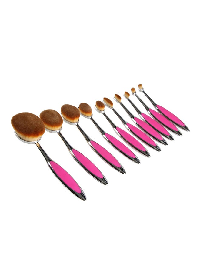 10-Piece Professional Makeup Brush Set Pink/Black/Brown - Image 1
