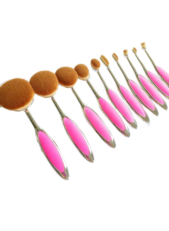 10-Piece Professional Makeup Brush Set Pink/Black/Brown - Image 3