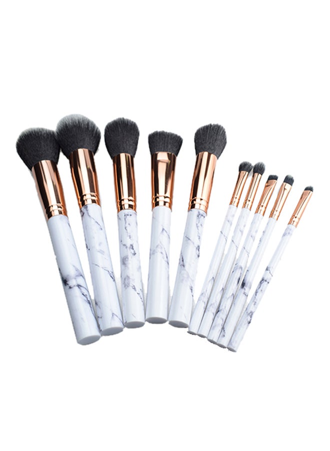 10- Piece Marble Pattern Make-Up Brush Set Gold/White - Image 1