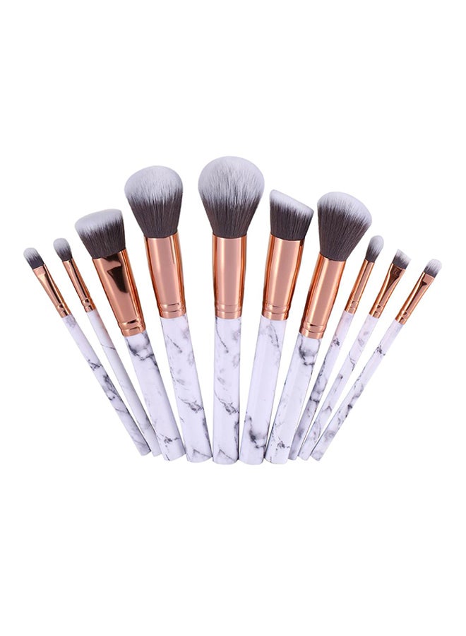 10- Piece Marble Pattern Make-Up Brush Set Gold/White - Image 3