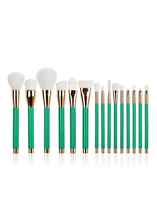 15-Piece Professional Make-Up Brush Set Green/Gold - Image 1