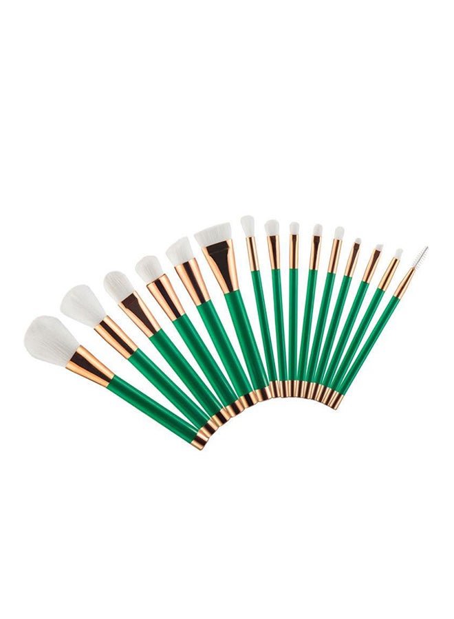 15-Piece Professional Make-Up Brush Set Green/Gold - Image 2