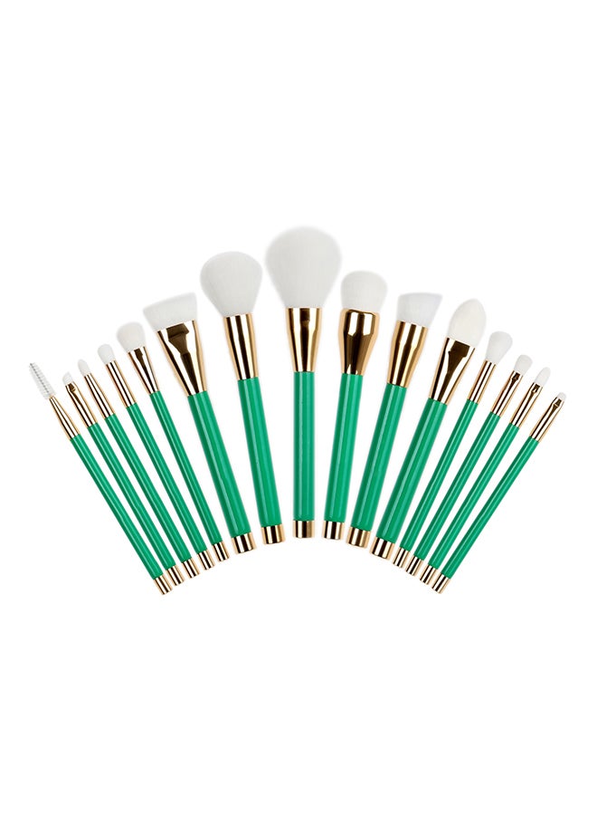 15-Piece Professional Make-Up Brush Set Green/Gold - Image 4
