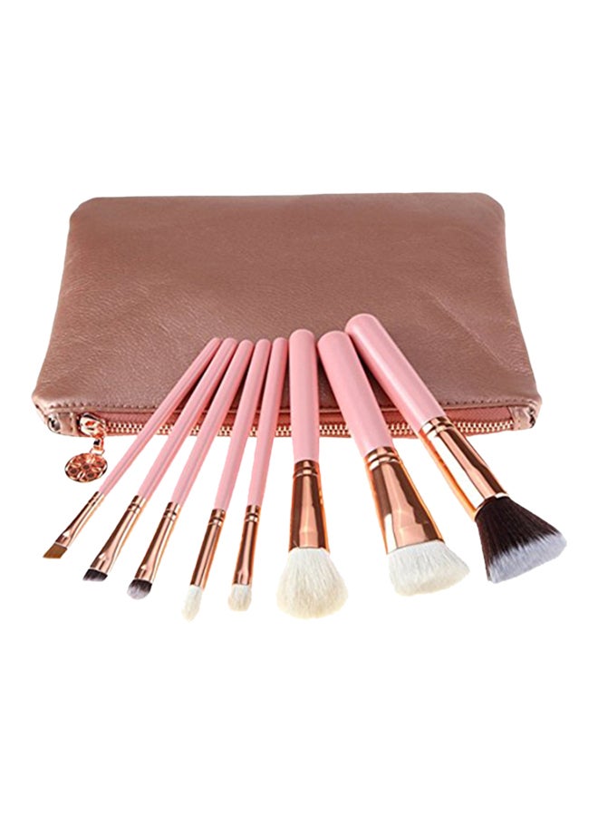 مجموعة من 8 فرش مكياج احترافية وردي/ذهبي - Image 1