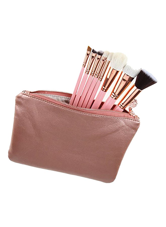 مجموعة من 8 فرش مكياج احترافية وردي/ذهبي - Image 4