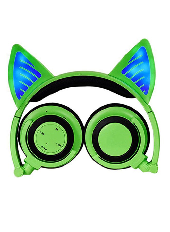ليشب سماعة رأس بتصميم تنكر القطة تعمل بالبلوتوث وقابلة للطي توضع حول الأذن أخضر - Image 1