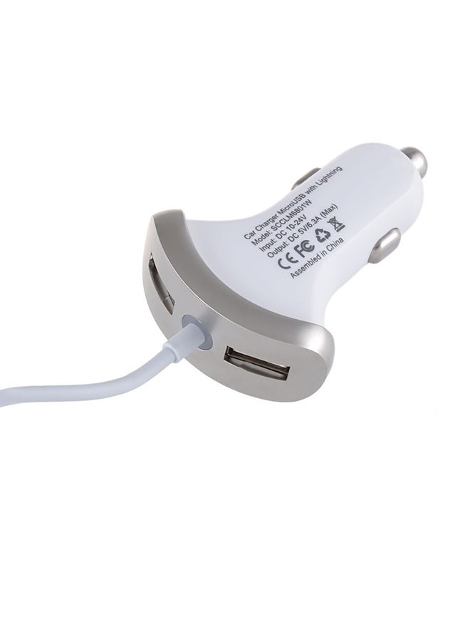 SIGMA - Car Charger 6.3 Ampere MFi Lightning And MicroUSB Connectors + 2 USB Ports White/Gold - Image 1
