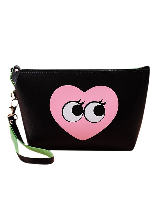 Leather Zipper Makeup Bag Black