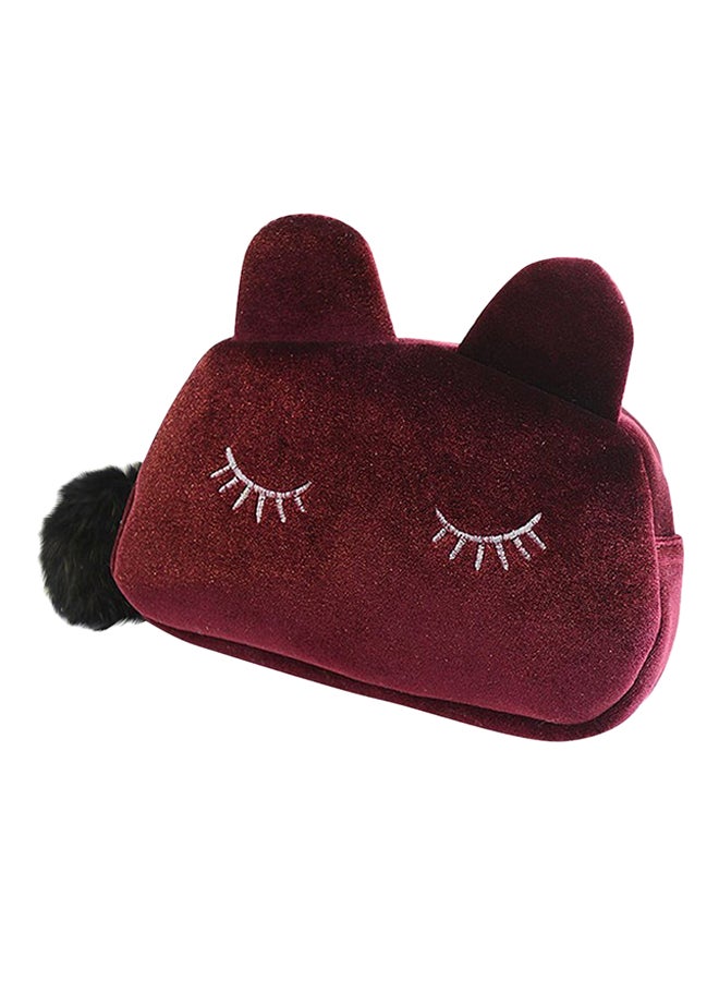 Cartoon Cat Cosmetic Pouch Wine Red