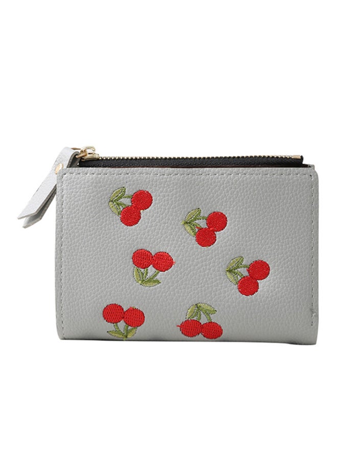 Bluelans Cherry Embroidered Fashion Bi-Fold Wallet Grey/Red