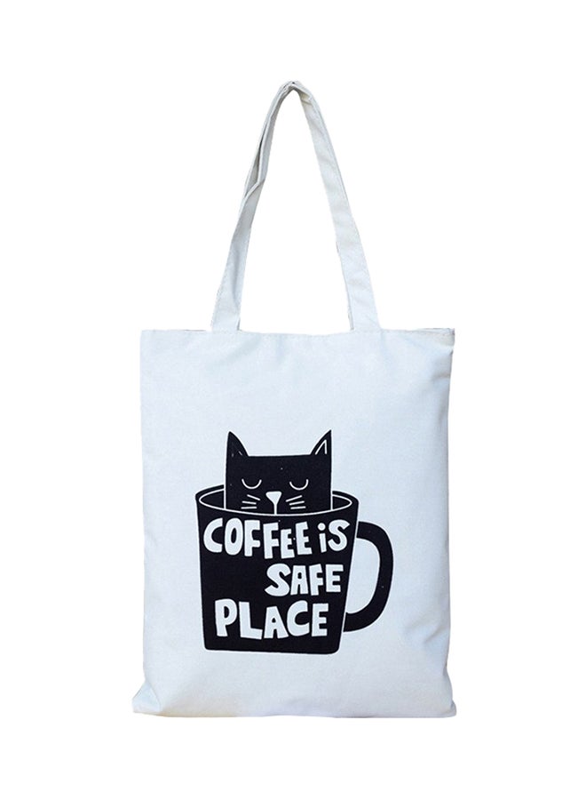 حقيبة يد كبيرة من القماش الكتاني أبيض