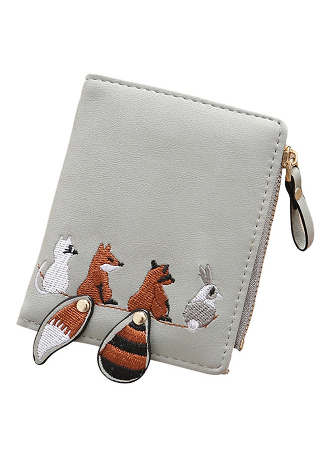Bluelans Cute Animal Embroidery Bi-Fold Wallet Grey