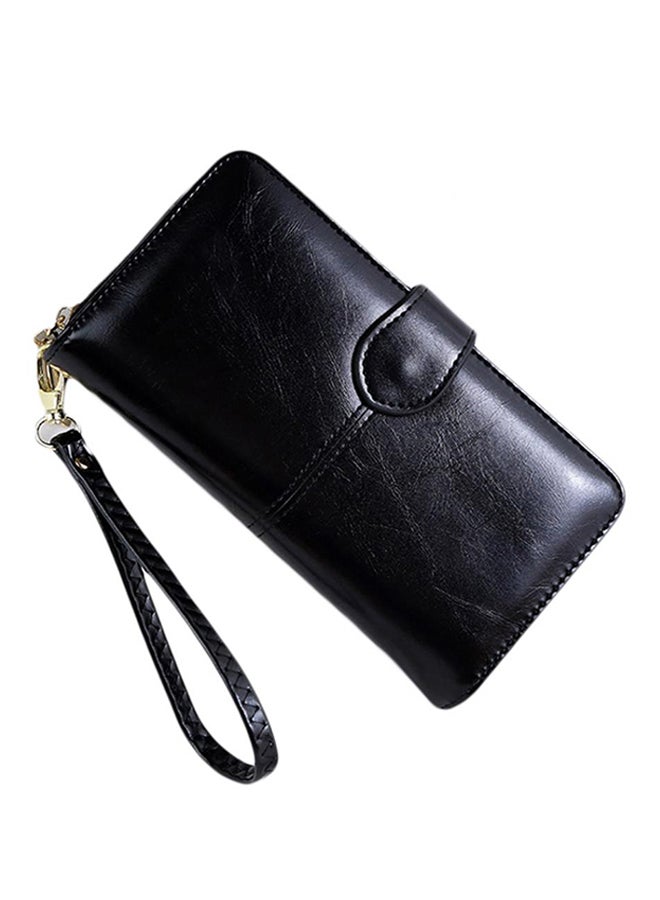Faux Leather Wristlet Black