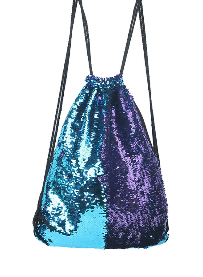 بلولانز حقيبة ظهر بحبل للسحب بتصميم خارجي من الترتر اللامع الأرجواني/الأزرق