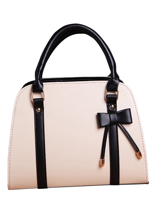 Bluelans Bowknot Faux Leather Shoulder Bag Beige 