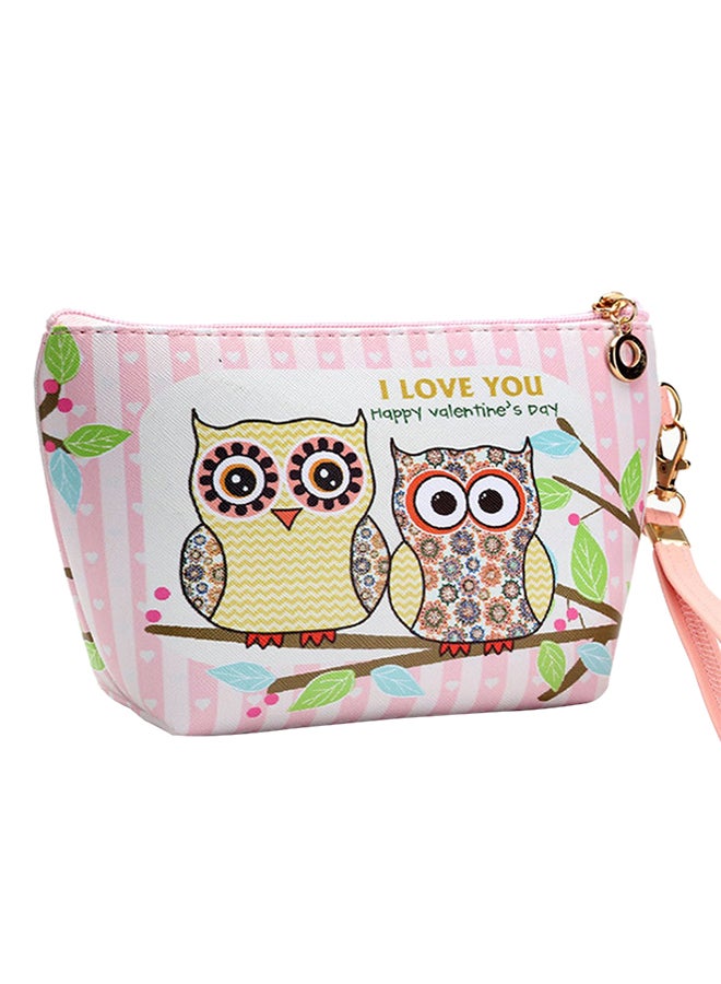 Cute Cartoon Owl Faux Leather Cosmetic Bag Multicolour