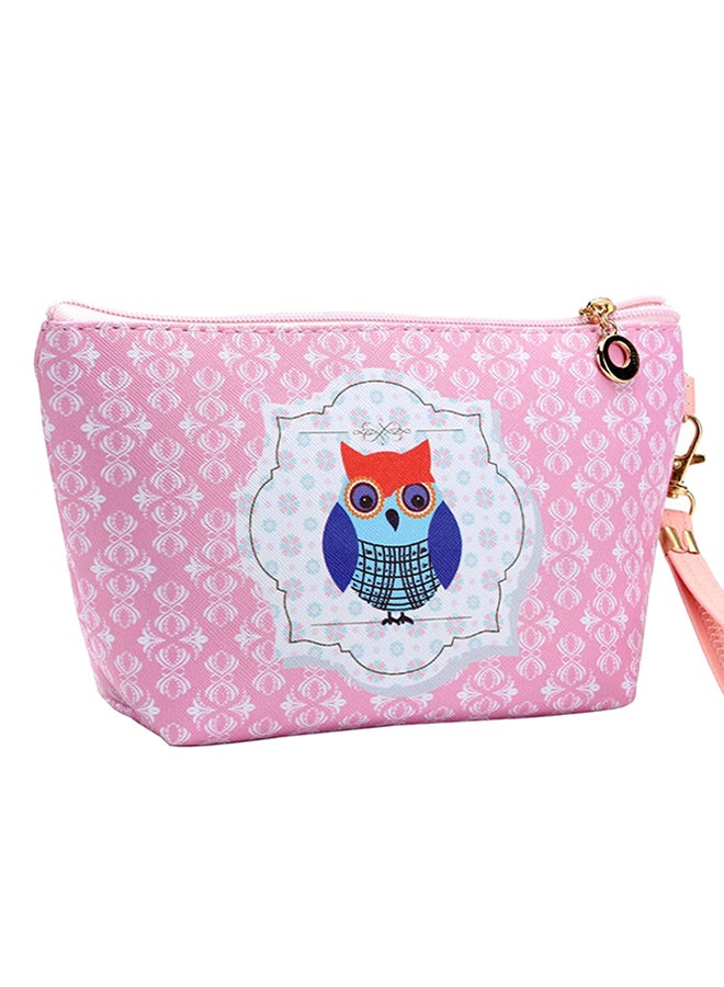 Cute Cartoon Owl Faux Leather Cosmetic Bag Red/White