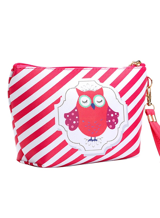 Cute Cartoon Owl Faux Leather Cosmetic Bag Pink/White